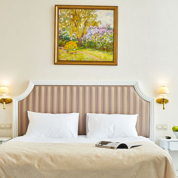 Double bed with a high soft back and bedside tables &mdash; series of luxury hotel furniture Holly.