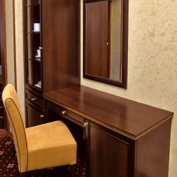 Buffet, table with minibar and mirror from series of furniture for hotels Karolina
