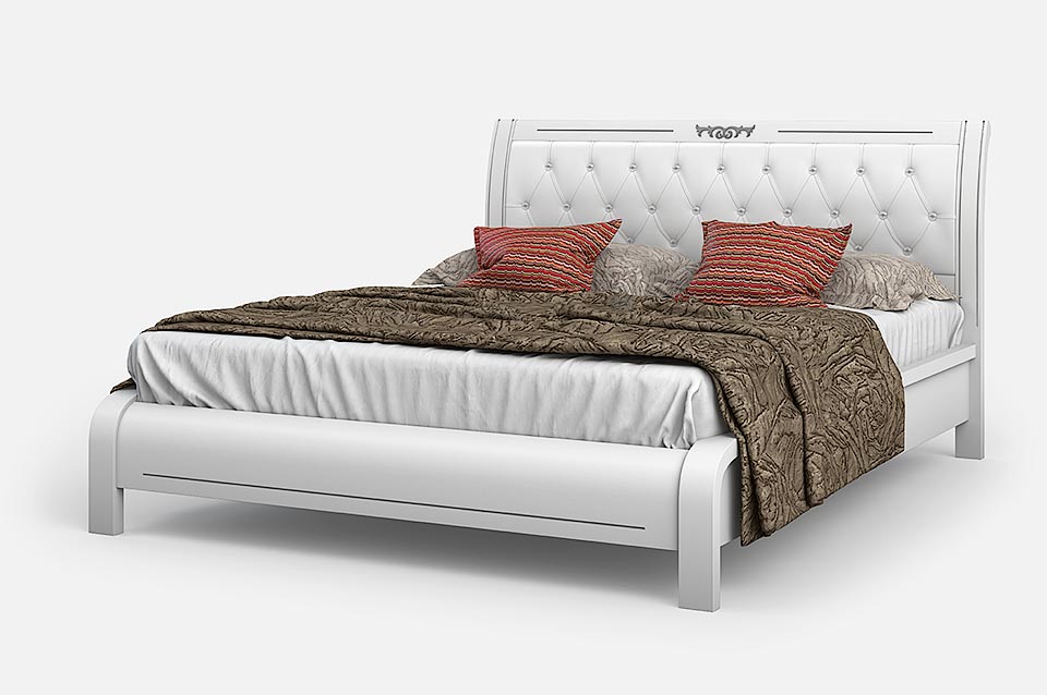 Knyazhna with soft back &mdash; double bed made of solid oak &mdash; white enamel
