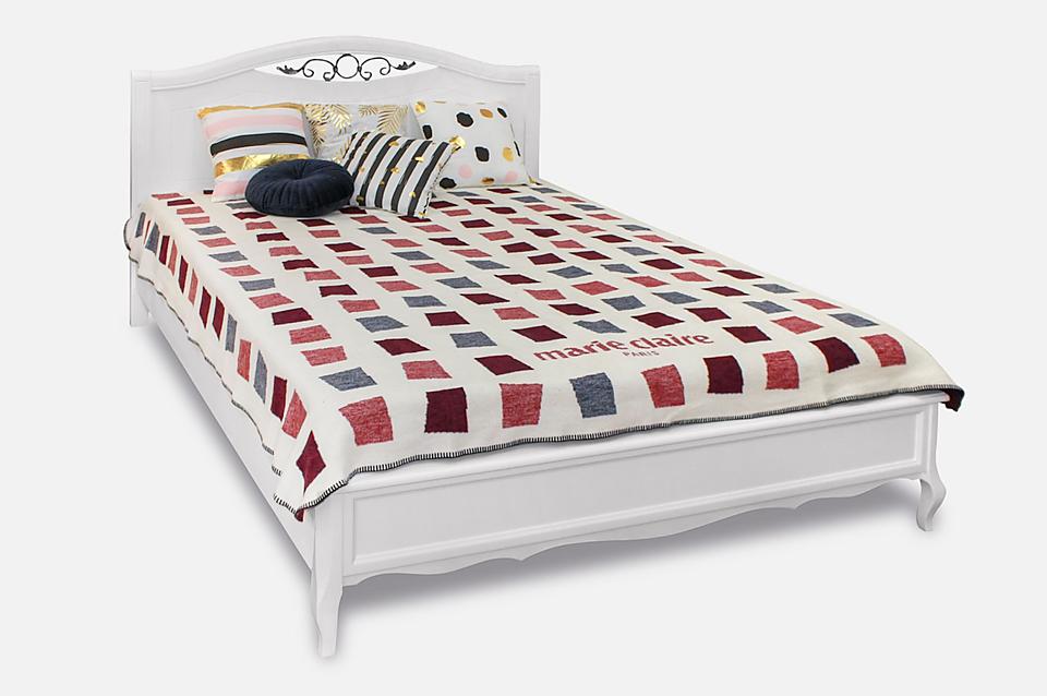 Double bed Sofia with forging, from the massif of alder, tinted white in color &mdash; furniture for bedrooms Art-NIKO