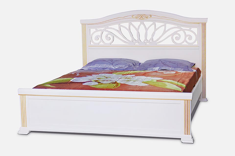 Camellia &mdash; double bed made of solid oak, white enamel with gold patina
