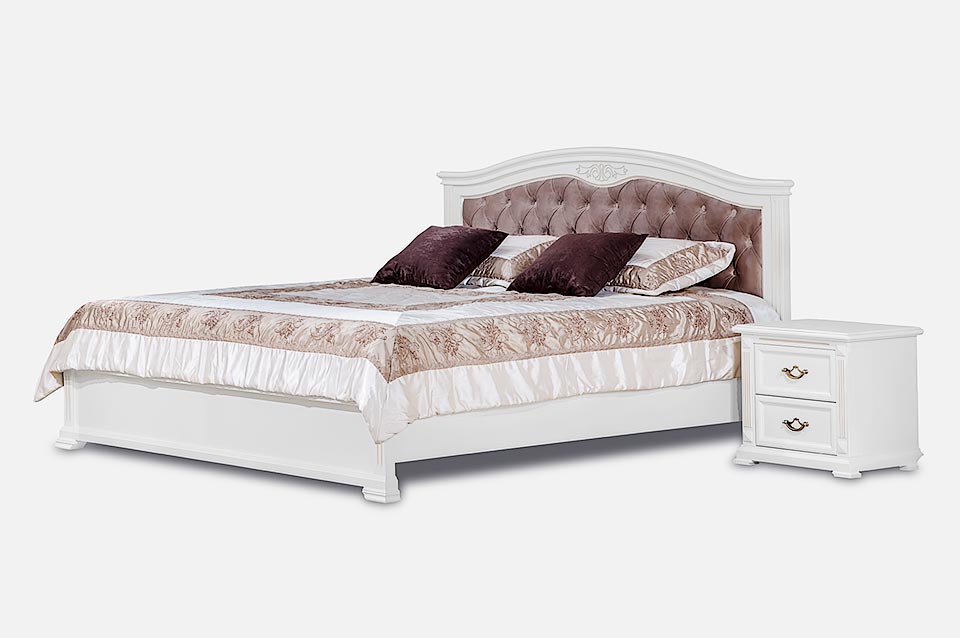 Photo of 1,400 one and a half Helen bed with soft back made of solid oak and veneered wood board - tinted in white.