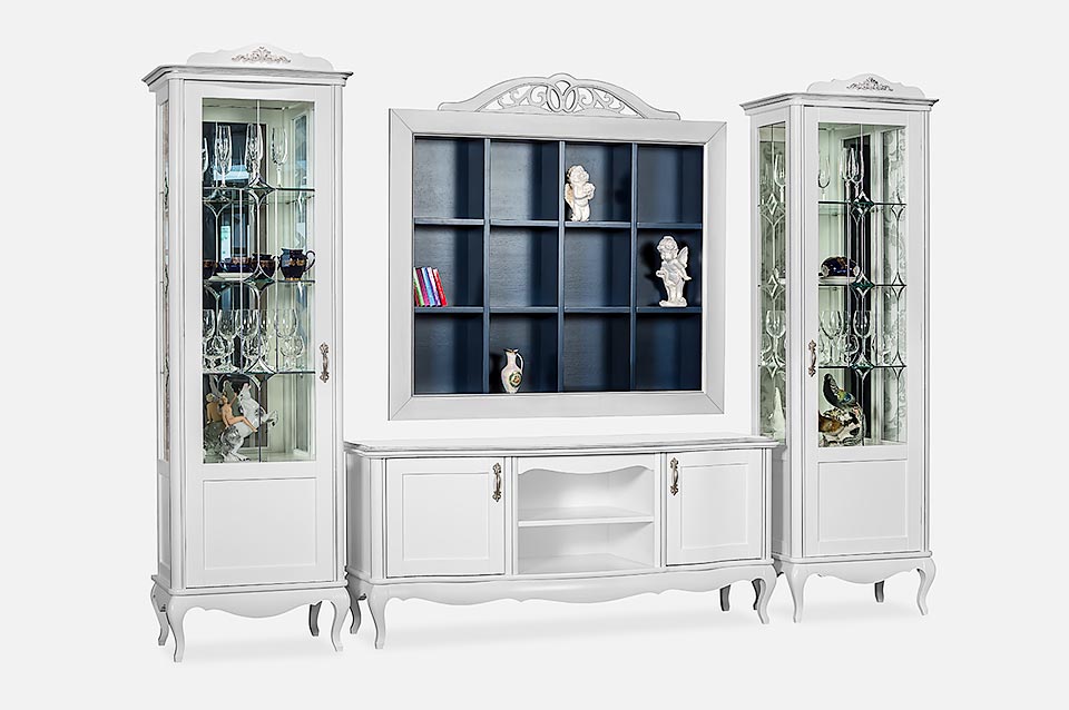 Photo of Athena cabinet from alder massif. Includes TV stand and two wardrobes