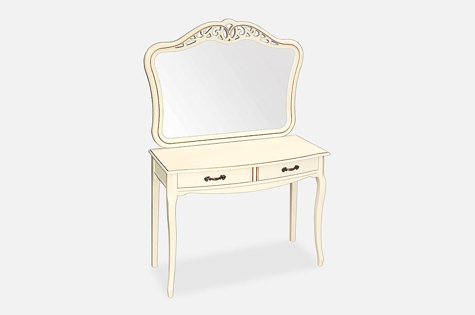 Solid alder dressing table Sofia, tinted in Ivory color with golden patina.